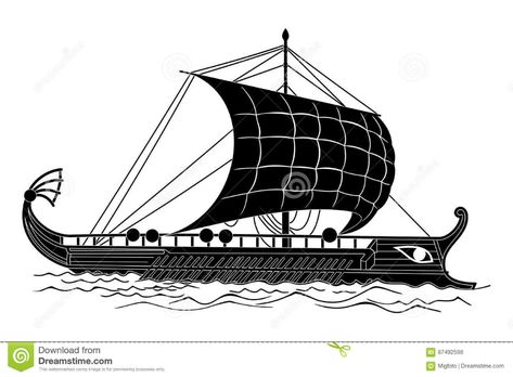 Odyssey Tattoo, Ancient Greek Ship, Greek Ship, Greek Drawing, Greek Ornament, Ship Silhouette, Boat Tattoo, Boat Illustration, Boat Drawing