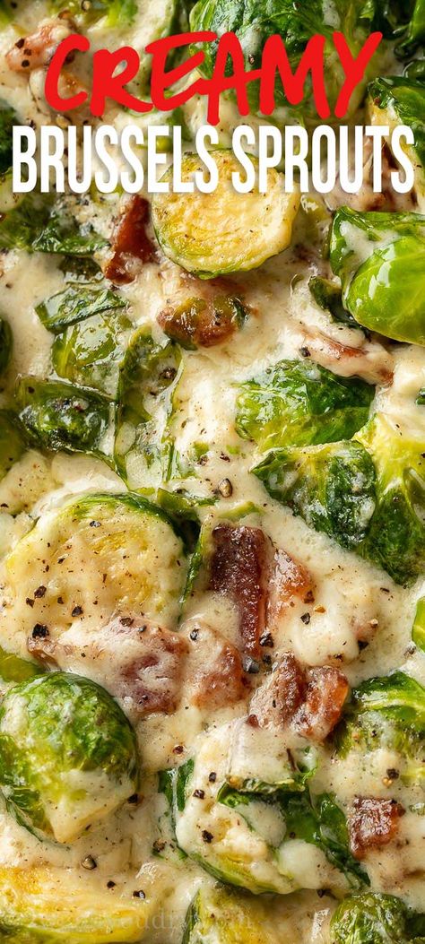 Creamy Brussels Sprouts, Brussel Sprouts Recipes Easy, Easy Vegetable Side Dish, Winter Salads, Brussels Sprouts With Bacon, Brussel Sprout Recipes Roasted, Easy Vegetable Side Dishes, Vegetable Side Dish, Bacon And Cheese