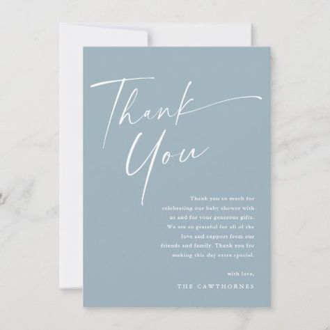 $2.50 | Modern Elegant Script Baby Shower #baby shower, thank you, modern, elegant, script, calligraphy, minimalist, minimal, typography, dusty blue Minimal Typography, Elegant Baby Shower, Shower Collection, Script Calligraphy, Baby Shower Thank You Cards, Baby Shower Supplies, Modern Baby Shower, Card Invitation, Baby Shower Thank You