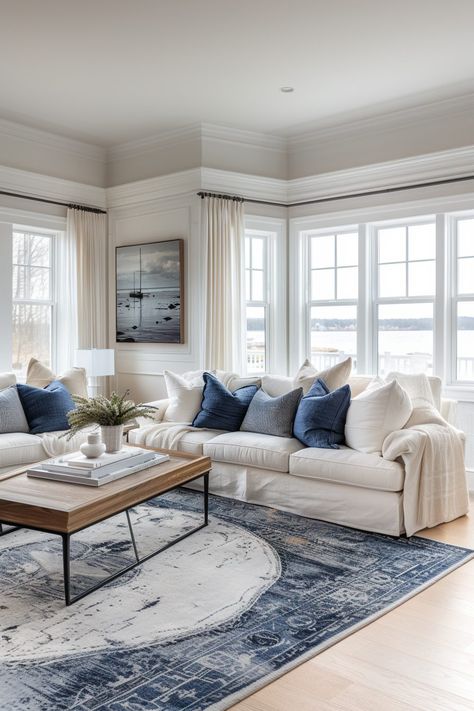 29 Beach Modern Coastal Living Room Ideas for Ultimate Relaxation - My Elegant Home Airy Coastal Living Room, Coastal Grandmother Aesthetic Living Room, Retreat Living Room, Modern Coastal Living Room Ideas, Coastal Modern Living Room, Coastal Living Room Ideas, Bungalow Living Room, Modern Coastal Living Room, Coastal Ideas