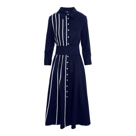 Midi Shirtdress In Navy Blue Color With Belt | IZABELA MANDOIU | Wolf & Badger Wolf And Badger, Relaxed Outfit, Closet Inspiration, Women Midi, White Trainers, Navy Blue Color, Independent Designers Fashion, Navy Color, Plus Size Casual