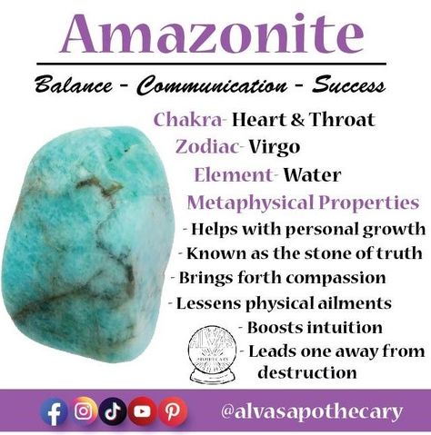 Amazonite Meaning, Gemstones Chart, Amazonite Crystal, Healing Stones Jewelry, Spiritual Crystals, Amazonite Stone, Crystal Healing Stones, Crystal Magic, Practical Magic