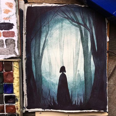 Dark Forest for #mabsdrawlloweenclub! 🌿🦉 - - - #sketchbookcoclub #paint #sketchdaily #sketchbook #mabsdrawlloweenclub #painting #watercolor… Dark Watercolor Art, Watercolor Art Drawings, Dark Watercolor, Forest Drawing, Dark Paintings, Art Noir, Forest Painting, Photography Illustration, Forest Art