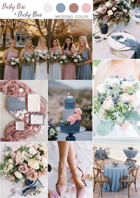 Some romantic and stylish wedding decors ideas may get you inspired! Rose and dusty blue perfectly match your temperament! Dusty Blue Dusty Pink Wedding Theme, Dusty Colors Wedding, Desert Rose And Dusty Blue Wedding, Dusty Rose And Slate Blue Wedding Color Schemes, Dusty Blue Colour Palette Wedding, May Wedding Colour Schemes, Blue And Pink Theme Wedding, Dusty Pink And Light Blue Wedding, Dust Blue And Dusty Rose Wedding