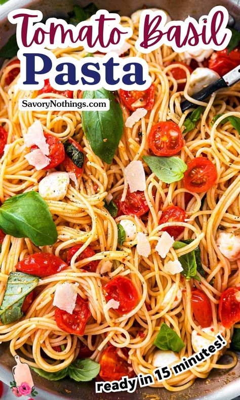 Tomato Basil Pasta Recipe Image Pin Pasta With Tomatoes And Basil, Mozzarella And Tomato Pasta, Tomatoes And Mozzarella Pasta, Pasta Basil Tomato, Tomato Basil Garlic Pasta Sauce, Cherry Tomato And Basil Pasta, Mozzarella Cherry Tomato Basil, Tomatoe Mozz Basil, Basil Pasta Recipes