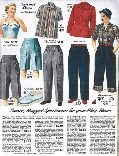 Lane Bryant 1954 Catalog-1950s Vintage Fashions for Women/ Denim / Sportswear #1950s #1950sfashion #Denim #vintagestyle #vintagecatalog Fashion Studies, 1950s Vintage Fashion, Vintage Catalog, 50's Fashion, Pant Jeans, Fashion 30s, 1950 Fashion, Sewing Pants, Fifties Fashion