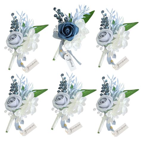 PRICES MAY VARY. Boutonieres Size: 2.7x4.5 inch(LxH); Diameter of the rose bud:1.5 inch. Come with 6 pins. Great Value: These elaborately crafted boutonnieres is friendly-budget, perfect for the groom and groomsman in the wedding. They are a Finishing Touch for men's whole outfit. Variety of Uses: Perfect for your DIY project, such as table centerpieces, wedding bouquets, boutonnieres, corage, wreaths, aisle, arch, or any other flower decoration at your wedding, party, bridal shower or home deco Dusty Blue Boutonniere, Vintage Boutonniere, Blue Boutonniere, Boutonnieres Prom, Groomsmen Boutonniere, Second Wedding, Artificial Flowers Wedding, Silk Flowers Wedding, Groom Boutonniere