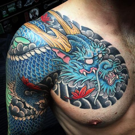 Japanese Dragon Tattoo Designs, Japanese Dragon Tattoo Meaning, Blue Dragon Tattoo, Dragon Tattoo Chest, Tattoo Chinese, Dragon Tattoo Arm, Dragon Head Tattoo, Dragon Tattoo Meaning, Asian Dragon Tattoo