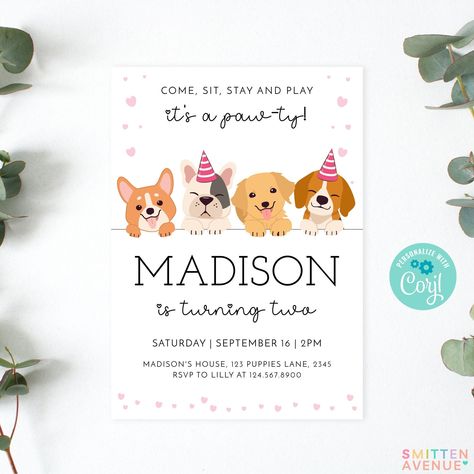 Puppy Invites Birthday Invitations, Dog Party Invite, Puppy Birthday Party Theme, Wedding Cakes Dog, Lets Pawty, Party Animal Cake, Puppy Invitations, Birthday Puppy, Puppy Birthday Parties