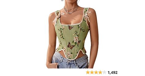 Amazon.com: Alivila.Y Fashion Womens Sexy Vintage 1920s Renaissance Lace Trim Corset Bustier: Clothing, Shoes & Jewelry Lace Up Corset, Floral Type, Butterfly Top, Green Butterfly, Bustiers, Fit N Flare Dress, Corsets, Butterfly Print, Corset Top