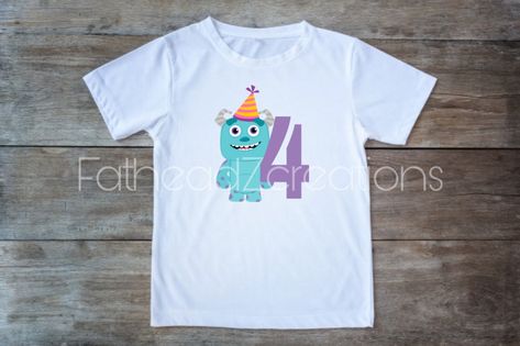 4th birthday monsters inc shirt! Disney birthday. FatheadZcreations on Etsy! Monsters Inc Shirt, Disney Birthday, Monsters Inc, 4th Birthday, Birthday Ideas, Mens Graphic, Graphic Tshirt, Mens Graphic Tshirt, Disney