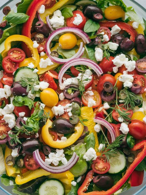 Delight in this vibrant salad bursting with fresh veggies, herbs, and crumbled feta! A nutritious treat for any meal.   Discover more healthy recipes and inspiration at our page! . #recipes #food #salad #soup #delicious #vegetables #cooking #pasta #foodie #yummy #healthyfood #foodporn #cooking Salads Recipes For Dinner, Vibrant Salad, Cooking Pasta, Salad Soup, Salads Recipes, Food Salad, Easy Salad, Salad Ideas, Salad Recipes For Dinner