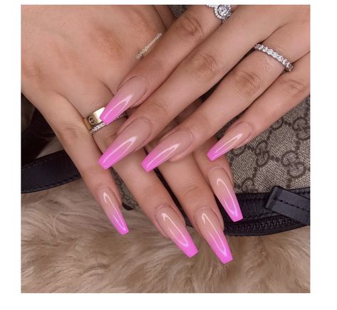 Barbie Nails Pink, Barbie Pink Nails, Barbie Nails, Pink Ombre Nails, Ombre Acrylic Nails, Glamour Nails, Simple Acrylic Nails, Long Acrylic Nails Coffin, Burgundy Nails