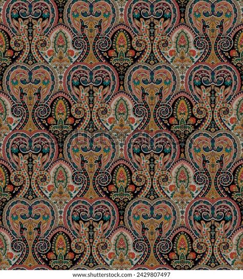 Traditional Indian Paisley Pattern On Background Stock Illustration 2429807497 | Shutterstock Indian Paisley, Digital Borders Design, Area Rug Collections, Embroidery Inspiration, Traditional Indian, Paisley Pattern, Border Design, Textured Background, New Art