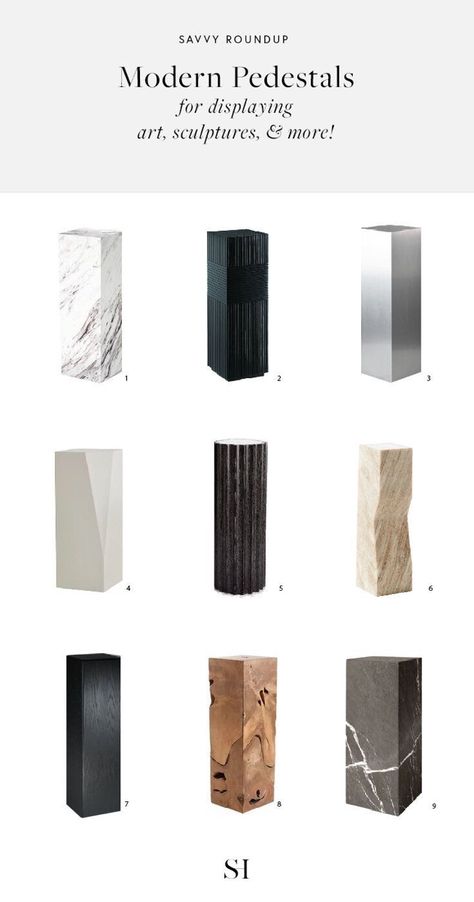 Pedestal Interior Design, Sculpture Display Ideas, Sculpture Pedestal, Column Decor, Bachelor Decor, Display Pedestal, Marble Furniture, Showroom Interior Design, Room Planner