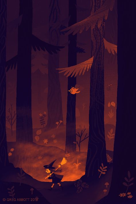 2015-10-28-08-00 Spooky Forest Art, Illustrated Backgrounds, Woods Night, Spooky Illustration, Folk Illustration, Witch Drawing, Wood Illustration, Forest Drawing, Night Illustration