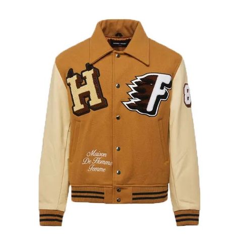 Homme Femme World Champs Letterman Jacket Brown Varsity Jacket, Yellowstone Apparel, Varsity Jacket Women, Custom Leather Jackets, Cafe Racer Jacket, Team Jackets, Racer Jacket, Varsity Jacket Men, Street Fashion Men Streetwear