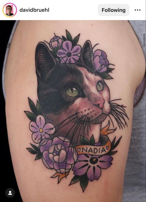 Cat Portrait Tattoos, Memories Ideas, 10 Tattoo, Watercolor Tattoo Flower, Music Tattoo Designs, Theme Tattoo, Cat Tattoos, Cat Tattoo Designs, Your Person