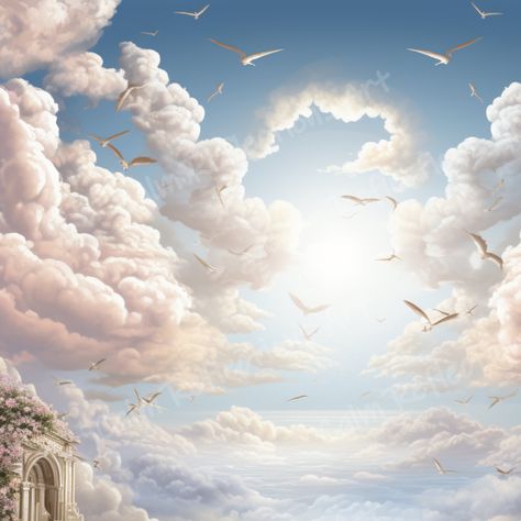 Heaven Desktop Wallpaper, Open Heaven Background, Heavenly Backgrounds, Heavenly Sky Background, Memorial Background, White Heaven, Angel Flying, White Clouds, To Heaven