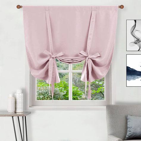 PRICES MAY VARY. Package Includes：1 blackout tie up curtain with 4 ties (2 at the front and 2 at the back) , each panel measures 42W X 63L inches, with 2inch rod pocket work well for standard rods in the market, your drapes will be hung beautifully. High-Quality Fabric: These blackout tie up curtains are woven from durable soft polyester fabric. Each tie up shade features quality stitch work, inspected to ensure no loose threads, all seams and hem aligned. Blackout Performance: With our tie- up Curtains For Kitchen, Tie Up Curtains, Tie Up Shades, Bathroom Window Curtains, Balloon Shades, Balloon Curtains, Small Curtains, Pocket Curtains, Farmhouse Curtains