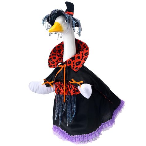 PRICES MAY VARY. Convenient Package Inclusion: the package includes 1 piece Halloween witch goose outfit, only fit for about 23 inches high goose; The ease in set up and use is matched only by the convenience of receiving what you need in one package; Please note, the lawn goose is not included, giving you the freedom to use an existing statue or find one that suits your preferences Robust Material Construction: our porch goose outfit is crafted from quality cloth that's known for its sturdy com Porch Goose Clothes, Garden Goose, Goose Costume, Porch Goose, Lawn Goose, Goose Clothes, Diy Costumes, Halloween Witch, Holidays Halloween