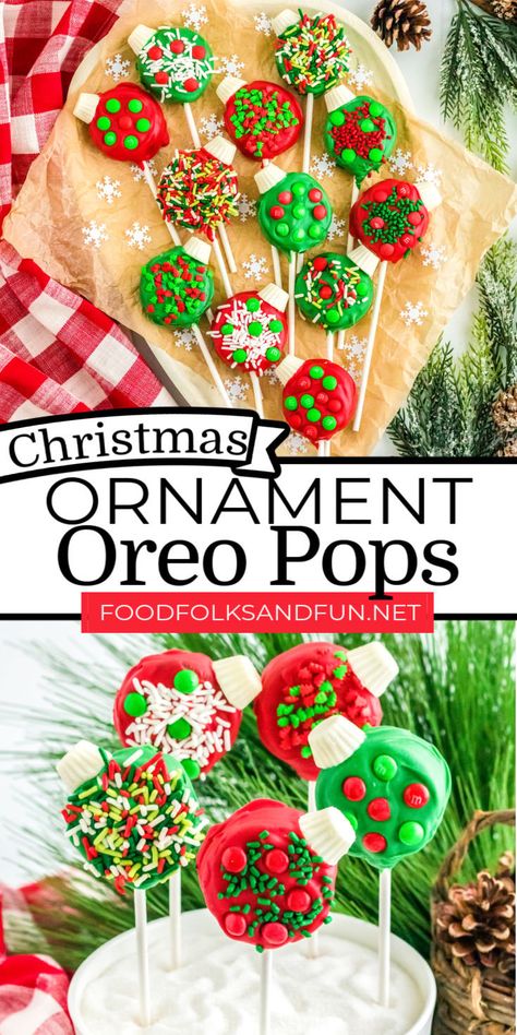 Oreo Christmas Ornament Cookies, Oreo Ornament Cookies, Christmas Oreo Pops, Oreo Christmas, Christmas Oreo, Wreath Cookies, Cookie Christmas, Holiday Sprinkles, Christmas Sprinkles