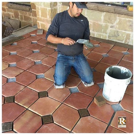 Hexagon Floor Tile Pattern, Mexican Saltillo Tile, Saltillo Tile Kitchen, Tile To Wood Transition, Mexican Tile Bathroom, Spanish Floor Tile, Mexican Tile Floor, Spanish Style Tile, Saltillo Tile Floor