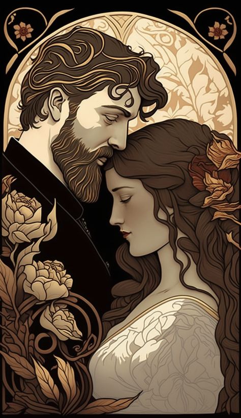 Art Nouveau Lovers, Art Nouveau Couple Illustration, Art Nouveau Couple, Casal Art, Power Couples, Coffee Brand, Couple Illustration, Coffee Branding, Power Couple