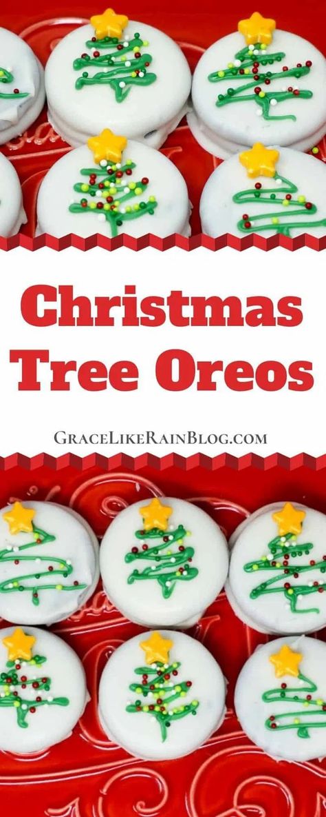 Christmas Tree Oreos are covered in white chocolate then dressed up with an artistic Christmas Tree design that is topped with a gold star. These are the perfect easy treat for your Christmas Cookie Exchange. Artistic Christmas Tree, Christmas Oreos, Christmas Oreo, Christmas Food Crafts, White Chocolate Oreos, Oreo Cookie Recipes, White Almond Bark, Oreo Cookies Dipped, Chocolate Tree