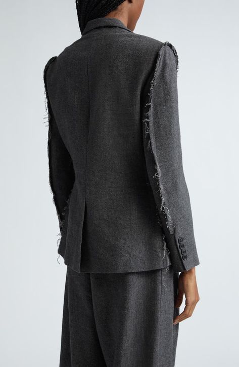 R13 Flat Sleeve Linen & Virgin Wool Blazer | Nordstrom Blazer Ideas, Deconstruction Fashion, Tailored Fashion, Tailoring Details, Designer Clothing Brands, Long Sleeve Outerwear, Blazer Designs, Cotton Blazer, Velvet Blazer