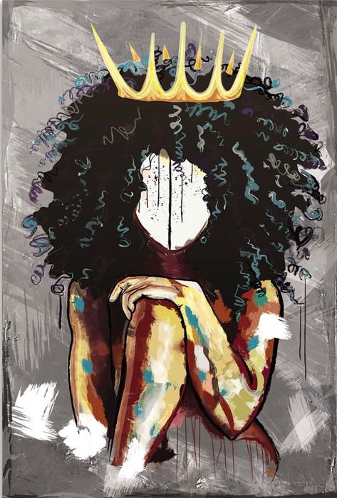 Crown Painting, American Wall Art, Stickers Face, African American Wall Art, Afrikaanse Kunst, African Art Paintings, Afrocentric Art, Black Art Painting, Hur Man Målar