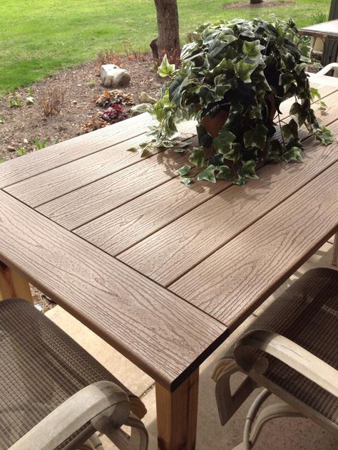 #KregJig Project: Outdoor Table by Patrick Flynn; top made from composite decking material. Diy Outdoor Table Top, Composite Decking Diy, Trex Patio, Outdoor Table Top, Diy Patio Ideas, Patio Table Top, Diy Patio Table, Wooden Garden Table, Diy Table Top