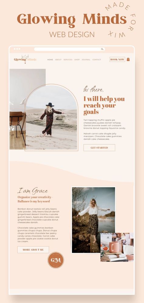 This premium Wix website theme will make your business glow on the Internet. For any girlboss business. It is made to support a service based business and it also has a blog and shop included. A boho Wix website template made for coach, e-commerce, influencer, blog, small business, social media manager, virtual assistant or podcast. This template is customizable and is designed to get your website ready fast. Colorful Website Design, Boho Website, Small Business Website Design, Colorful Website, Business Website Templates, Wix Website Templates, Boho Brand, Minimal Boho, Coach Website