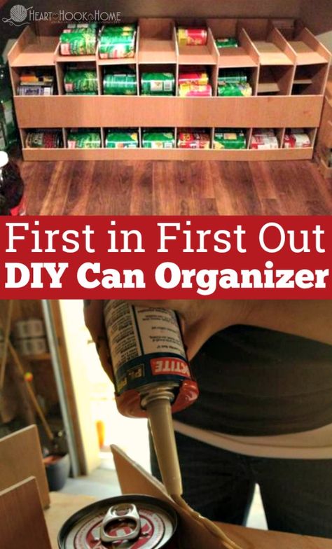 Canned Food Rotation Shelves, Fifo Can Storage Diy, Diy Can Organizer, Dry Canning, Canned Good Storage, Diy Food Storage, Barnwood Projects, Cupboard Organization, Diy Kitchen Hacks