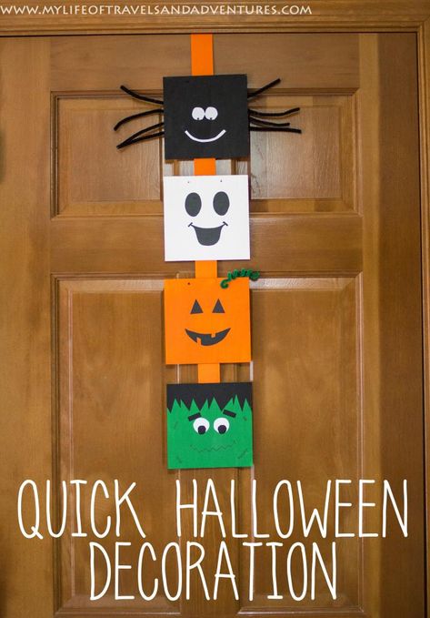 A Quick Halloween Decoration Halloween Door Decoration Ideas, Halloween Kita, Halloween Door Decoration, Door Decoration Ideas, Packing Moving, Colorful Halloween, October Crafts, Casa Halloween, Halloween Arts And Crafts