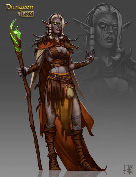 ArtStation - Dungeon in a BOX: Drow Set - Druid Female, Javier Franco Santacreu Drow Druid, Fantasy Races, Fantasy Warrior, In A Box, A Box, Zelda Characters, Fictional Characters, Art