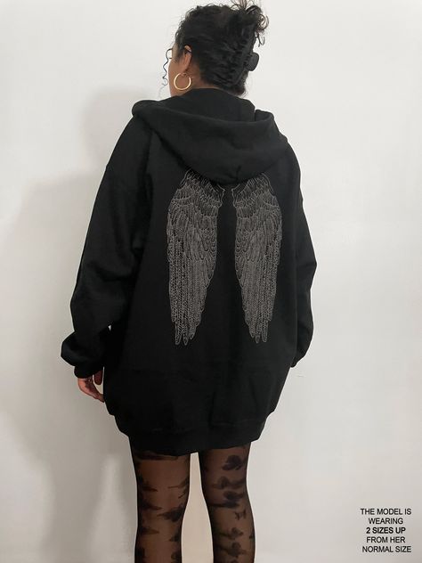 Hangover Hoodie, Angel Wings Hoodie, Oversized Hoodie Outfit, Punk Hoodie, Angel Core, Oversized Zip Up Hoodie, Alt Clothes, Baggy Hoodie, Oversized Clothes