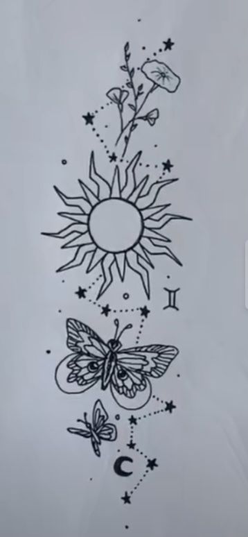 Hippie Drawing, Indie Tattoo, Stick Poke Tattoo, Flower Tat, Boho Tattoos, Trippy Drawings, Gemini Tattoo, Poke Tattoo, Spine Tattoos