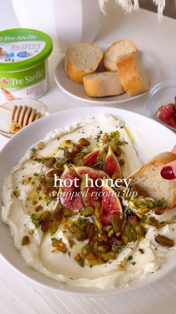 Jamie Milne on Instagram: "I have the simplest and quickest holiday appetizer for you to make! You will love my Hot Honey Whipped Ricotta Dip topped with Pistachios & Figs! This delicious dish came together in under ten minutes and is made with @TreStelleCheese Traditional Ricotta Cheese! This recipe and other delicious holiday recipes can be found on the Bites By Tre Stelle App! Available for free in the App store - you can find the perfect holiday recipes, including this one! Enjoy xx #ad #TreStelle #TreStelleCheese #ricotta #ricottacheese #holidayrecipes #cheeserecipes Hot Honey Whipped Ricotta with Figs & Pistachios Serves 4 Ingredients Whipped Ricotta 2 cups Tre Stelle Traditional Ricotta Cheese 2 tbsp honey 2 tbsp olive oil ½ lemon, juiced and zested Salt & pepper Garnis