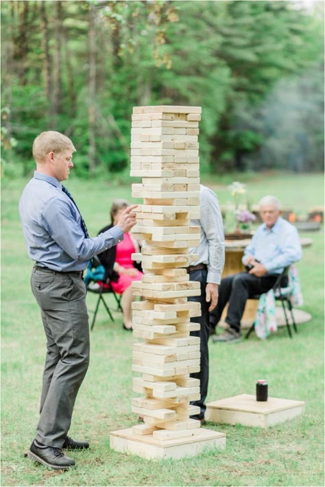 Backyard Boho Wedding, Untraditional Wedding Dress, Casual Wedding Reception, Conway New Hampshire, Backyard Boho, Giant Jenga, Wedding Backyard Reception, Backyard Reception, Romantic Outdoor Wedding