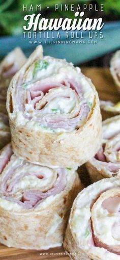 Ham & Pineapple Tortilla Roll Up Recipe - If you have never tried this., you have to! This is so good! Even my kids love this to be packed in their lunch box for an easy school lunch idea. Tortilla Roll Up, Ham Pineapple, Ham And Pineapple, Pinwheel Appetizers, Tortilla Rolls, Roll Ups Recipes, Bite Size Appetizers, Roll Ups Tortilla, Pinwheel Recipes