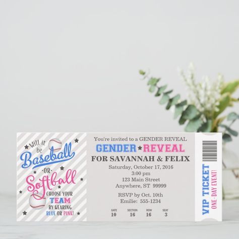 Baseball Gender Reveal Invitations, Baseball And Softball Gender Reveal, Sport Gender Reveal Ideas, Softball Or Baseball Gender Reveal, Softball Gender Reveal Ideas, Baseball Gender Reveal Ideas, Gender Reveal Ideas Baseball, Softball Gender Reveal, Gender Reveal Dessert Table