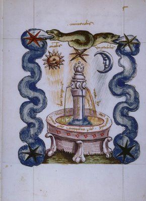 BibliOdyssey: Rosarium Philosophorum Woodcut Illustration, Alchemy Art, Esoteric Art, The Fountain, Illuminated Manuscript, Book Of Shadows, Sacred Geometry, Alchemy, The Soul