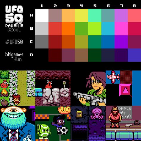 Derek Yu on Twitter: "Here's the 32-color palette we created for #UFO50 in case you want to play with it! We're having a lot of fun with these colors! Shout out to @strotchy - we all contributed to the palette, but he was the chief architect. #pixelart #gamedev https://t.co/f38Ny8RNby… https://t.co/RYi0VXwWMR" Ascii Art, Pixel Art Tutorial, Chief Architect, Pixel Art Design, Art Tutorial, Pen And Paper, Game Development, Color Pallets, Pita