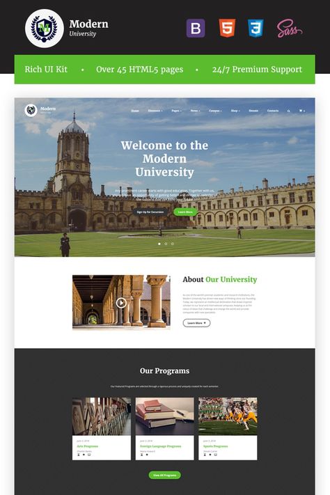 Modern University - University Or High-School Multipage Responsive HTML Website Template Modern University, College Website, Html Website, Education Templates, Html Website Templates, School Website, Custom Website Design, Science Student, Social Determinants Of Health