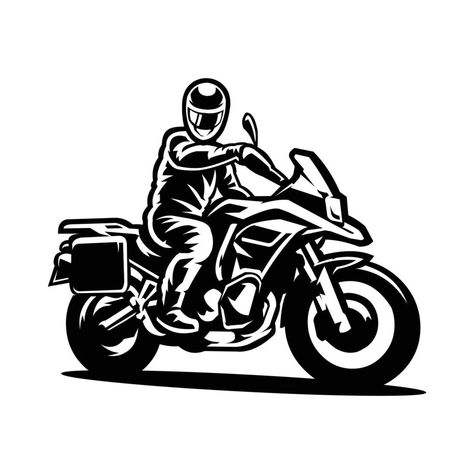 Adventure biker silhouette black and white vector art isolated. Super moto biker vector Motos Kawasaki, Old School Motorcycles, Stencil Logo, Motos Bmw, Motorcycle Illustration, Hell Girl, Sport Motorcycle, Motorcycle Stickers, Motor Scooters