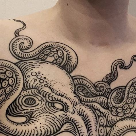 Large Octopus Tattoo, Neo Traditional Octopus, Octopus Skeleton, Octopus Tattoos, Octopus Tattoo, Neo Traditional, Back Pieces, Tattoo Idea, Art References