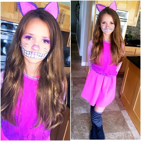 Cheshire Cat Halloween costume make up DIY Diy Cheshire Cat, Diy Cheshire Cat Costume, Cheshire Costume, Cheshire Cat Costume Kids, Chesire Cat Costume, Cheshire Cat Makeup, Cheshire Cat Halloween, Queen Of Hearts Halloween Costume, Cat Costume Kids