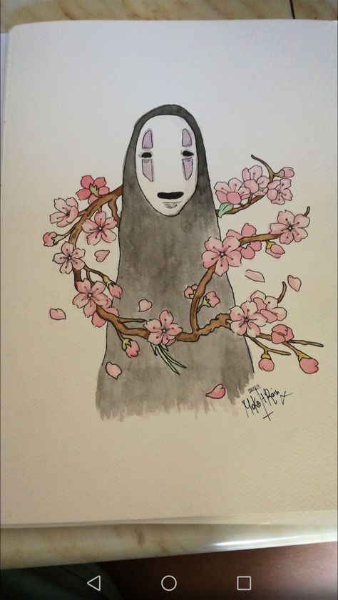 Studio Ghibli Cherry Blossom, Anime Without Face, Studio Ghibli Art Draw, No Face Painting, No Face Drawing, Studio Ghibli Drawings, Ghibli Drawing, Sakura Watercolor, Cherry Blossom Drawing