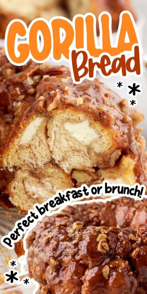 Cream Cheese Monkey Bread Recipe, Gorilla Bread Cream Cheese, Pull Apart Breakfast Bread, Paula Deen Monkey Bread, Breakfast Pull Apart, Breakfast Pull Apart Bread, Cream Cheese Monkey Bread, Gorilla Bread, Pecan Monkey Bread